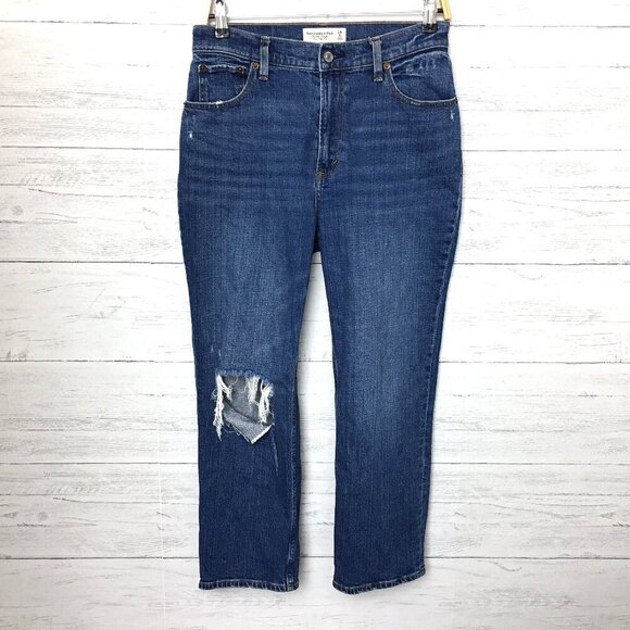 Abercrombie & Fitch Jeans Ankle Straight Ultra High Rise Curve Love Distressed 6 - Picture 1 of 8